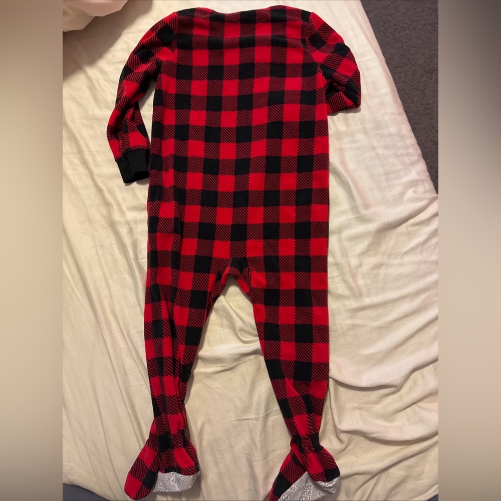 Carter's Red and Black Plaid Footie with Moose - Picture 3 of 3
